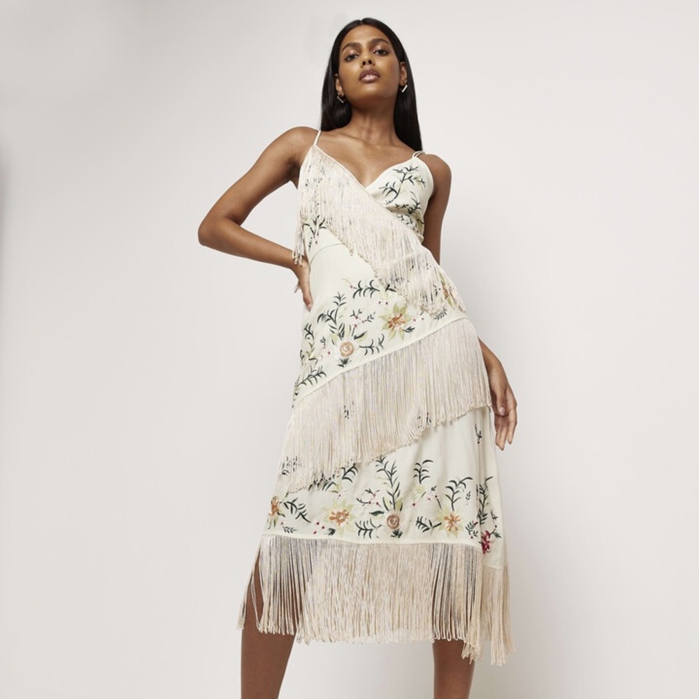 River Island Cream Floral Asymmetrical Dress